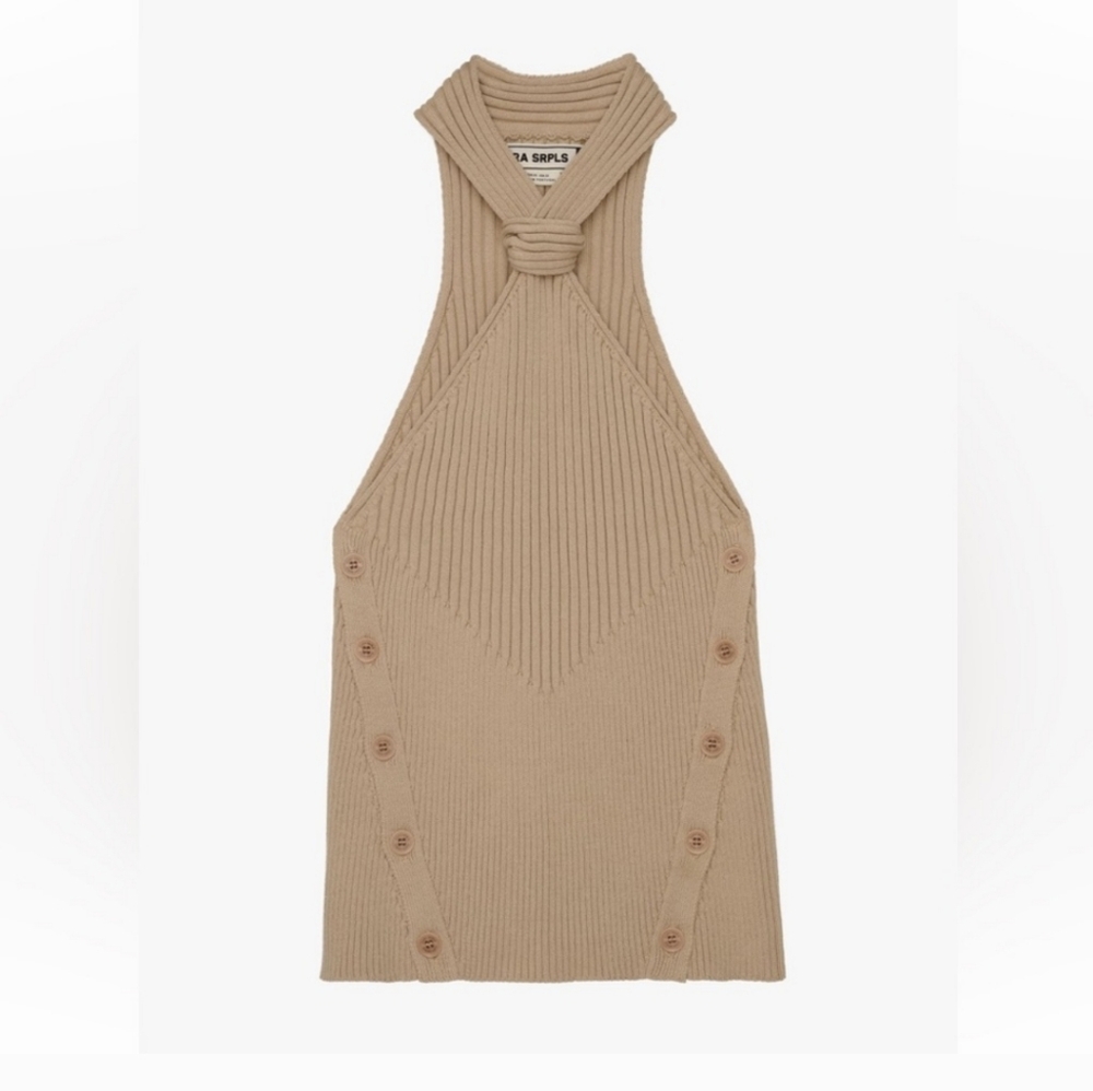 Zara Tan Ribbed Halter Top